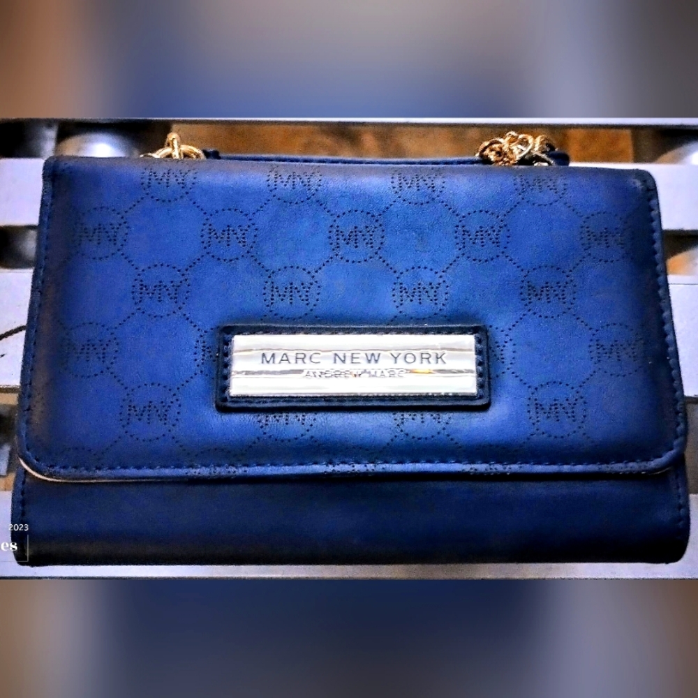 Marc New York - Marc Andrew Wallet Size Blue Purse w/Chain Shoulder Strap
